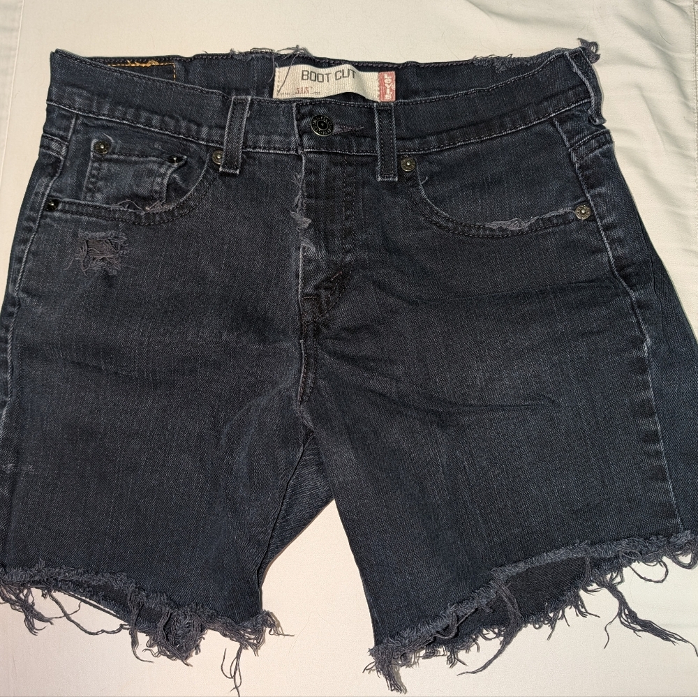 Levi Distressed Black Denim Shorts